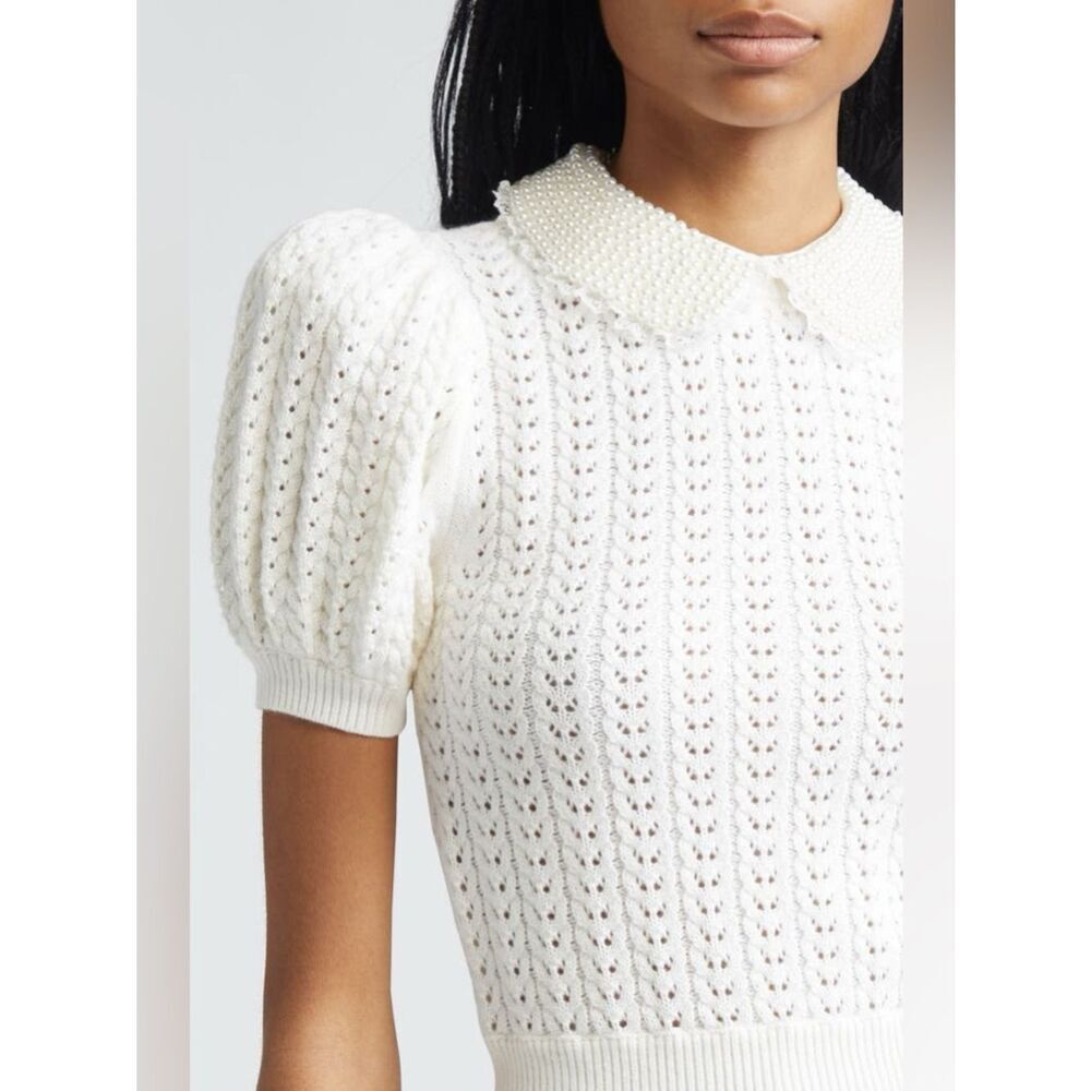 Alice + Olivia Chase Puff Sleeve Wool Blend Sweater with Pearl Collar Size Med